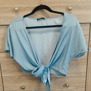 Blue tie crop top